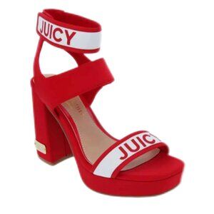 JUICE COUTURE GLISTEN Women's High Block Heel Sandals Platform Red/White Size 9